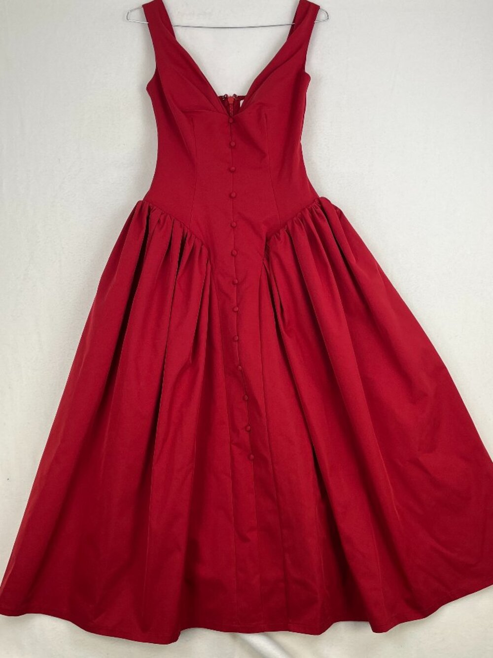Miss Circle Nahla Red Drop Waist Midi Dress With Buttons (XXS)